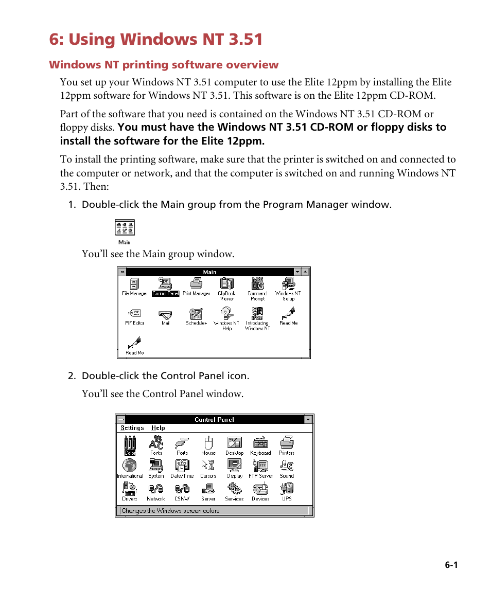 Using windows nt 3.51, Windows nt printing software overview | GCC Printers Elite 12ppm User Manual | Page 77 / 193