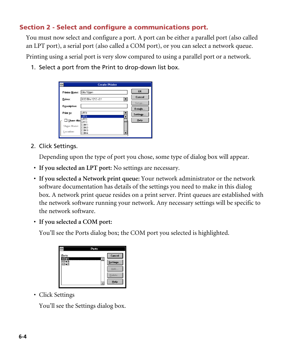 Select and configure a communications port | GCC Printers Elite 12ppm User Manual | Page 80 / 193