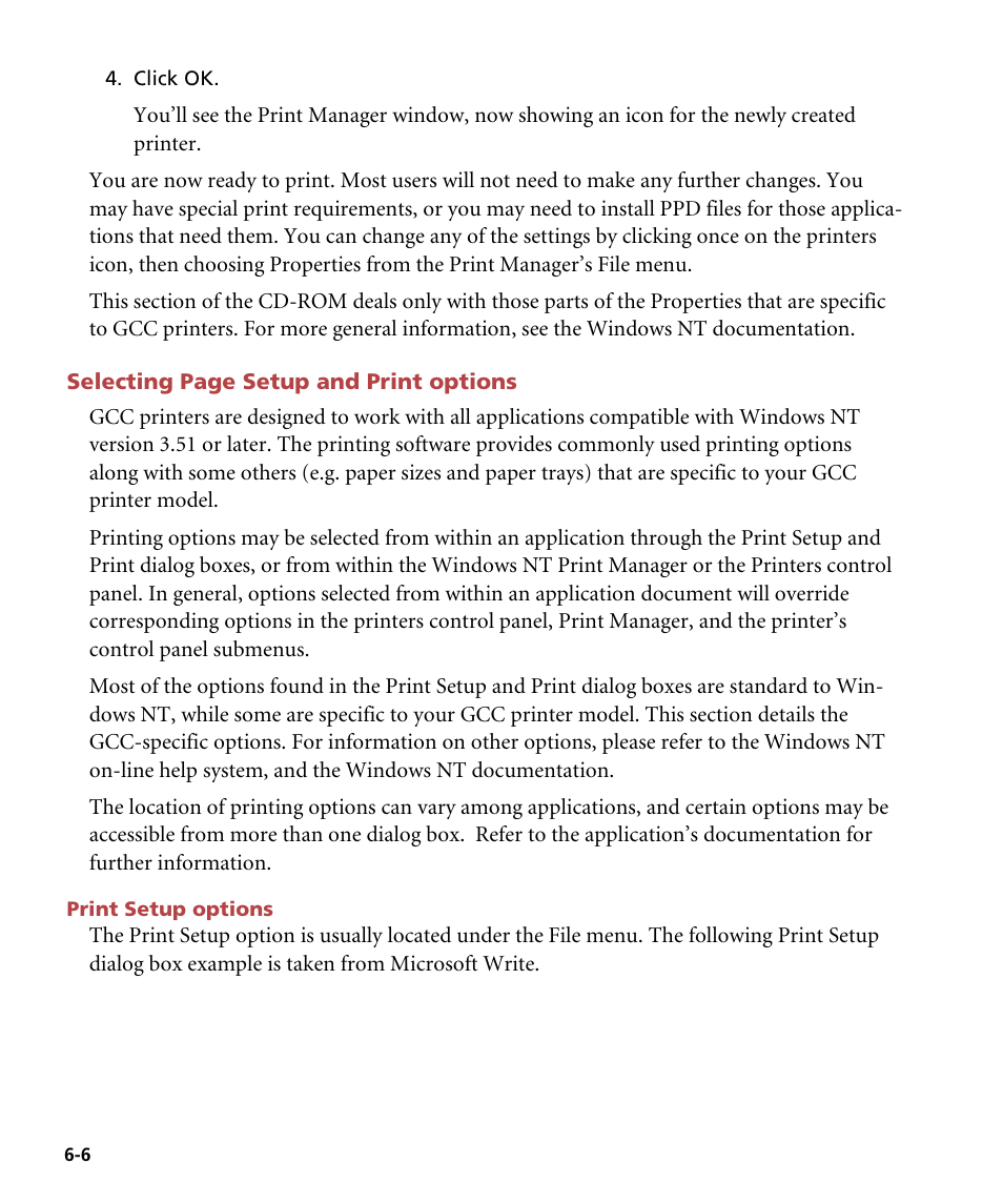 Print setup options | GCC Printers Elite 12ppm User Manual | Page 82 / 193