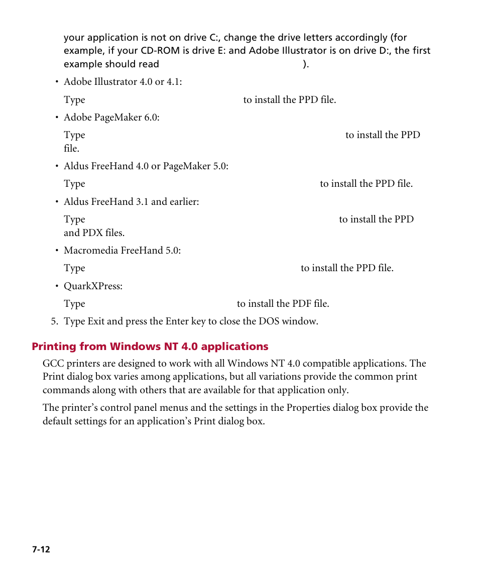 Printing from windows nt 4.0 applications, Printing from windows 4.0 applications | GCC Printers Elite 12ppm User Manual | Page 95 / 193