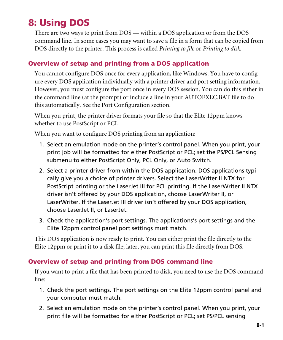 Using dos | GCC Printers Elite 12ppm User Manual | Page 97 / 193