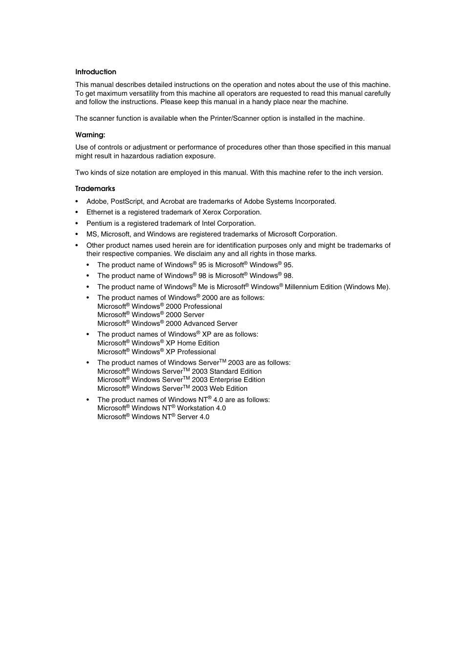 Introduction, Warning, Trademarks | GCC Printers 2018 User Manual | Page 2 / 88