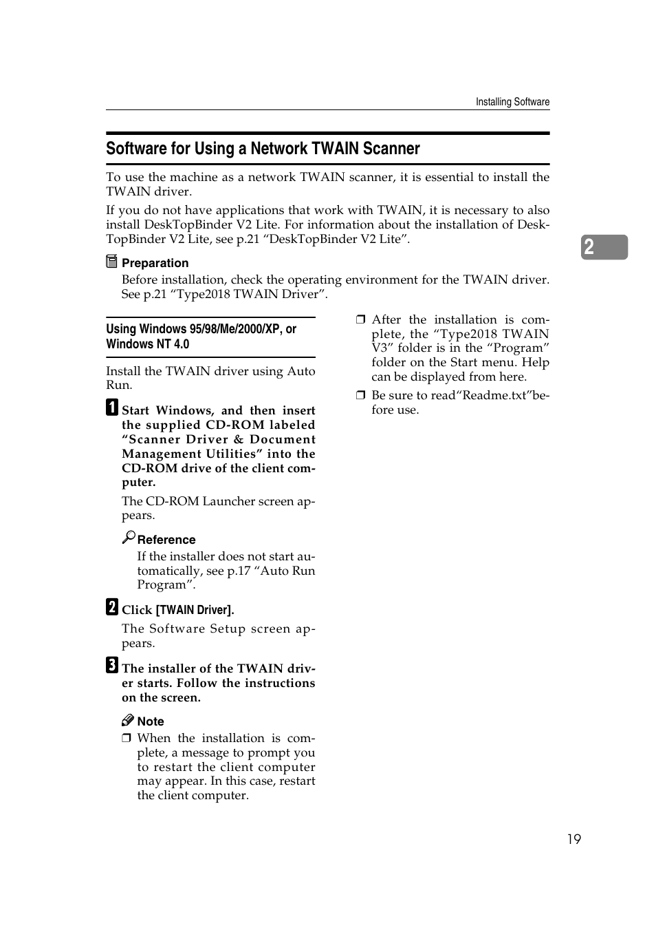 Software for using a network twain scanner, Using windows 95/98/me/2000/xp, or windows nt 4.0 | GCC Printers 2018 User Manual | Page 25 / 88