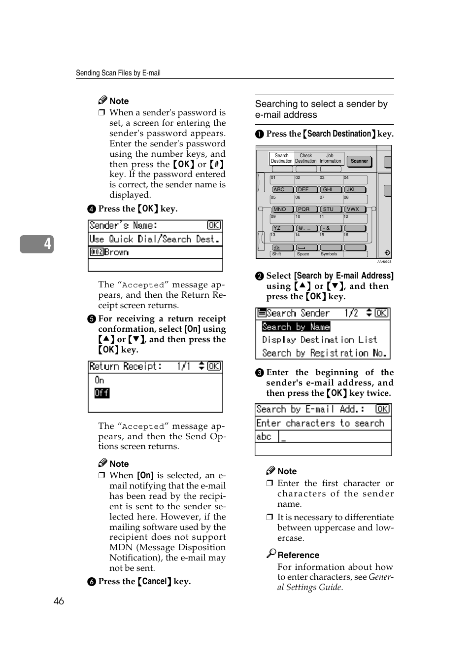 Searching to select a sender by e-mail address | GCC Printers 2018 User Manual | Page 52 / 88