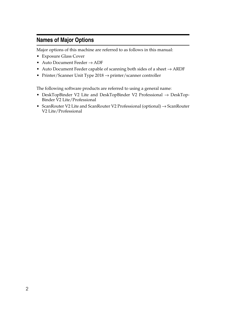 Names of major options | GCC Printers 2018 User Manual | Page 8 / 88