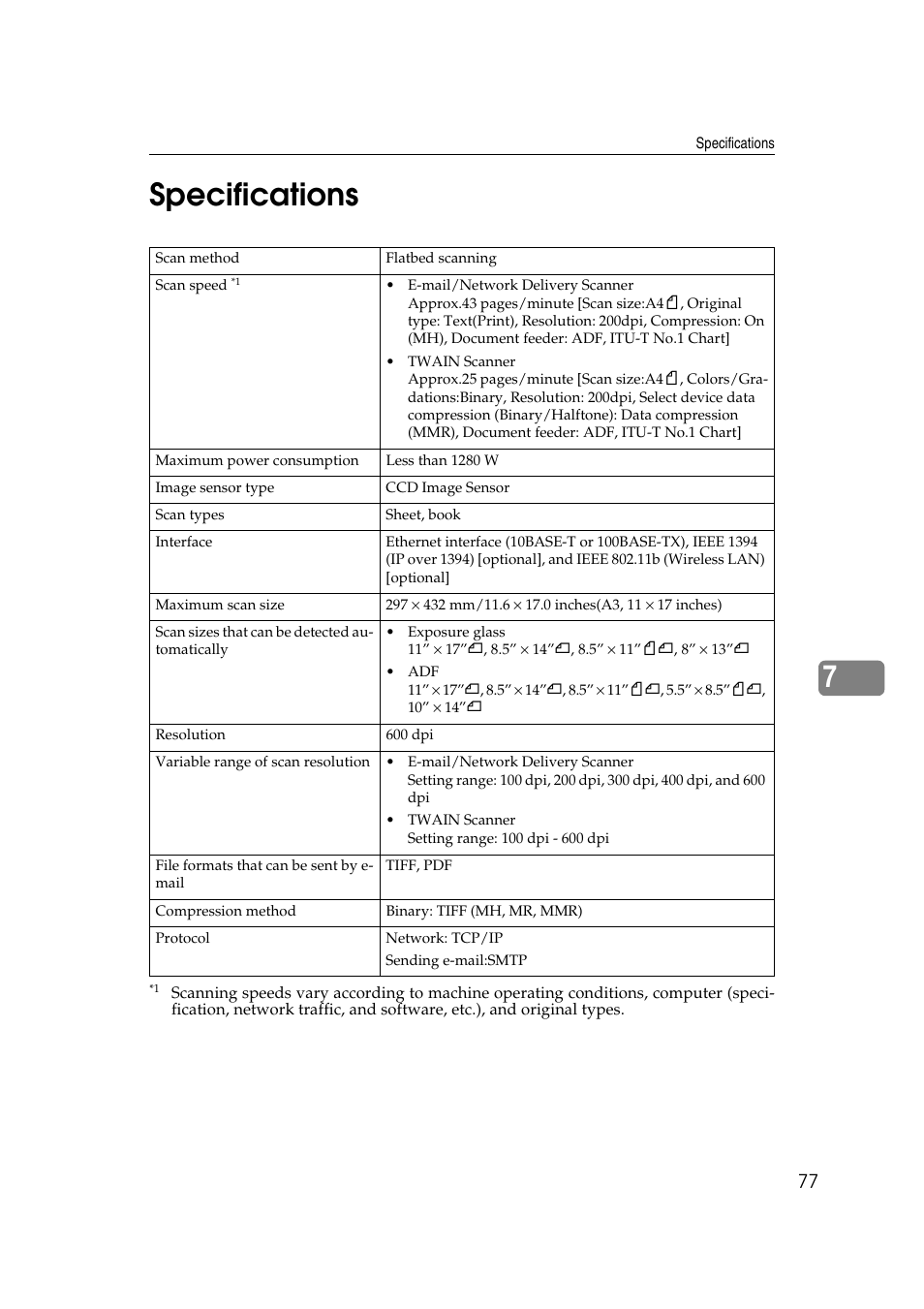 Specifications, 7specifications | GCC Printers 2018 User Manual | Page 83 / 88
