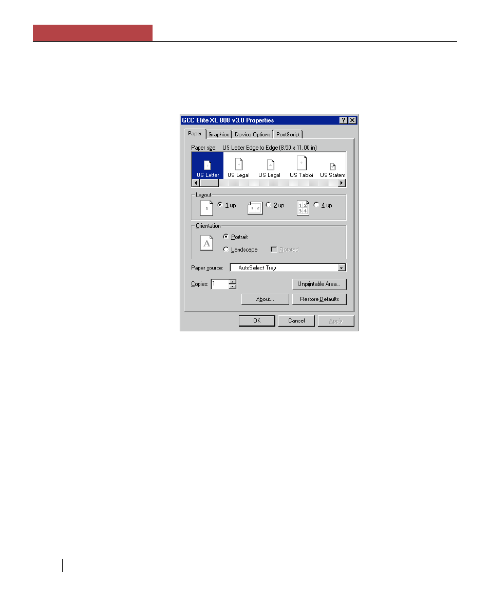 The print properties dialog box | GCC Printers Elite XL User Manual | Page 113 / 199