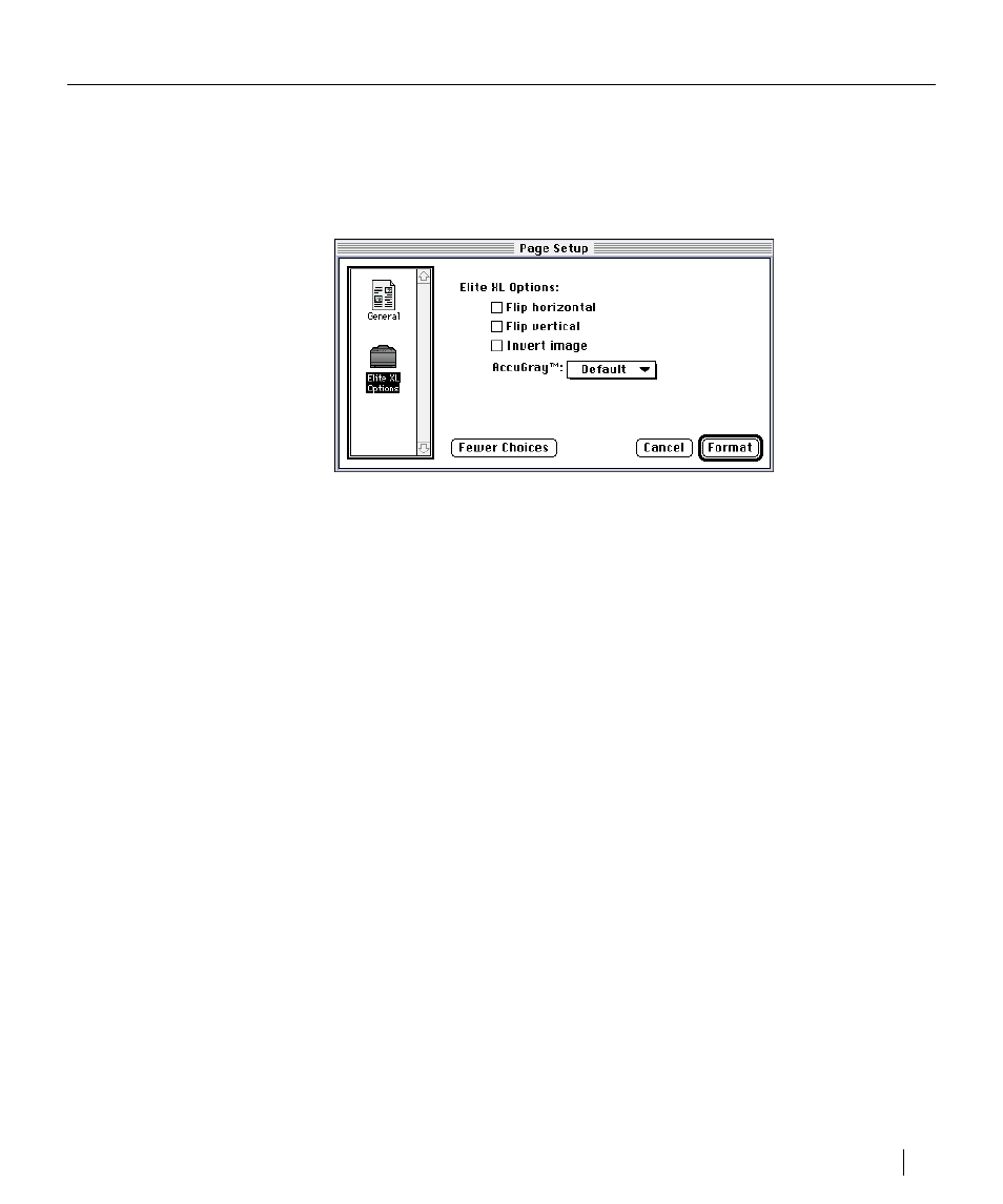 The options panel, Quickdraw gx page setup dialog box | GCC Printers Elite XL User Manual | Page 127 / 199