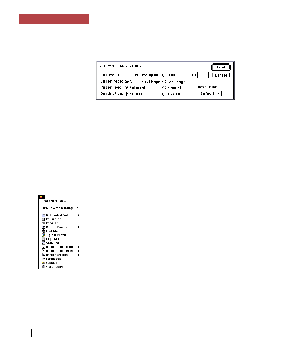 Print dialog box, Turning off quickdraw gx printing, Chapter 5 quickdraw gx | GCC Printers Elite XL User Manual | Page 132 / 199