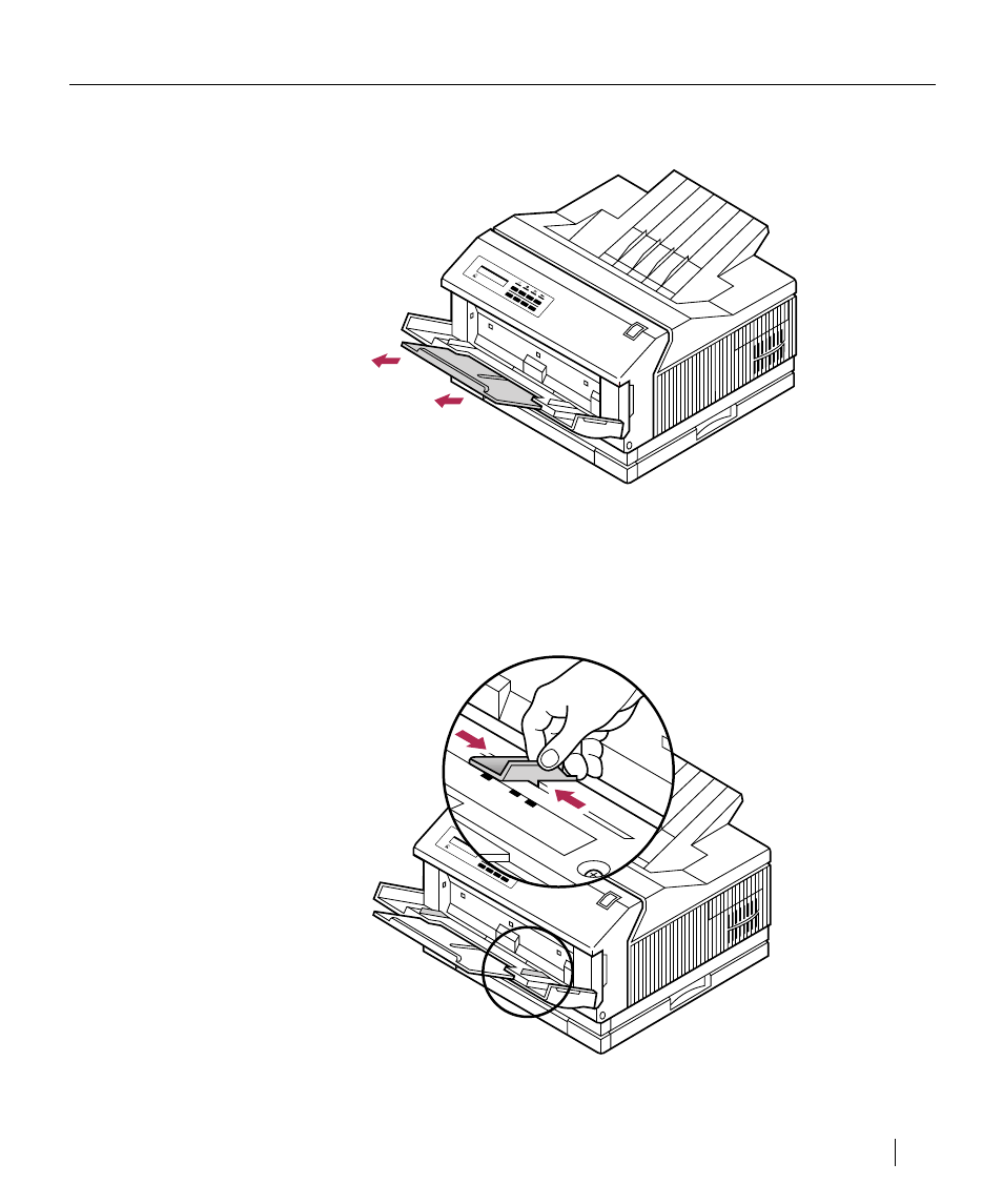 Using the multipurpose feeder, Pull out the feeder tray extension, Insert paper (or other media) | Setting up the elite xl 1-13 | GCC Printers Elite XL User Manual | Page 27 / 199