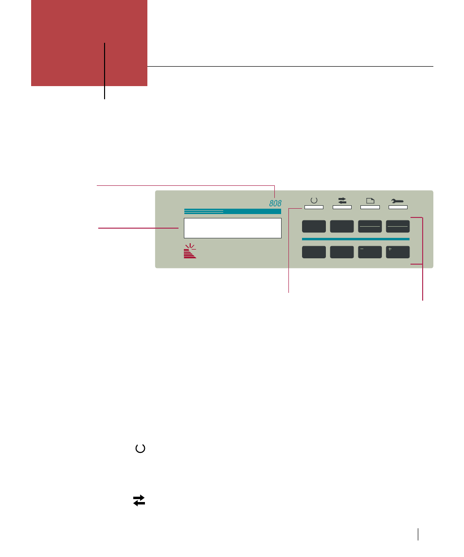 Chapter 2: the elite xl front panel, Introduction to the elite xl front panel, Front panel (lcd) display window | Front panel status leds, On line led, Comm (communication) led, Chapter 2, The elite xl front panel, Chapter, Elite xl | GCC Printers Elite XL User Manual | Page 43 / 199