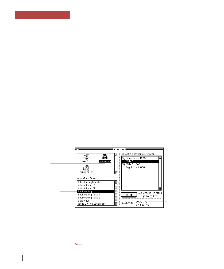 The elite xl printer drivers, Selecting the laserwriter 8 printer driver, Chapter 3 using the elite xl with a macintosh | GCC Printers Elite XL User Manual | Page 58 / 199