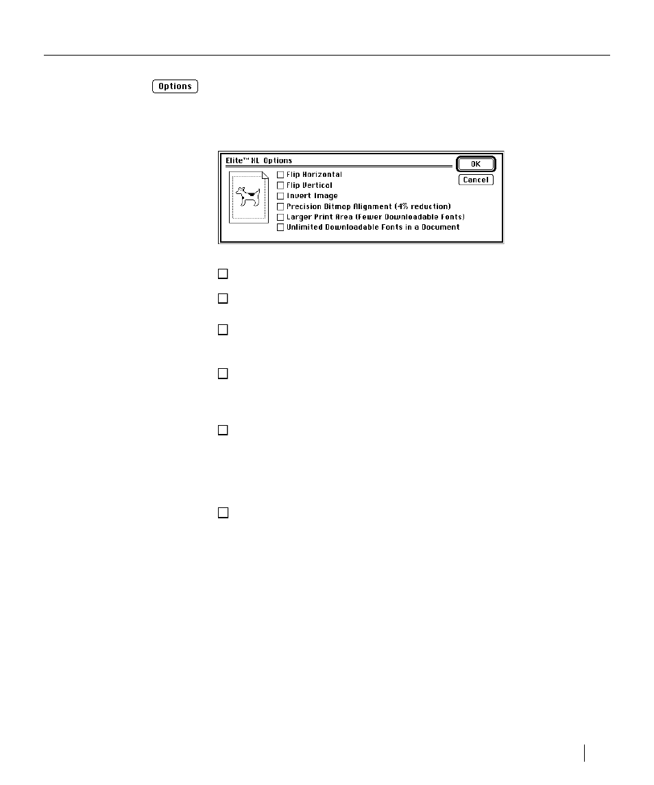 Options, Selecting page setup options (elite xl driver) | GCC Printers Elite XL User Manual | Page 73 / 199