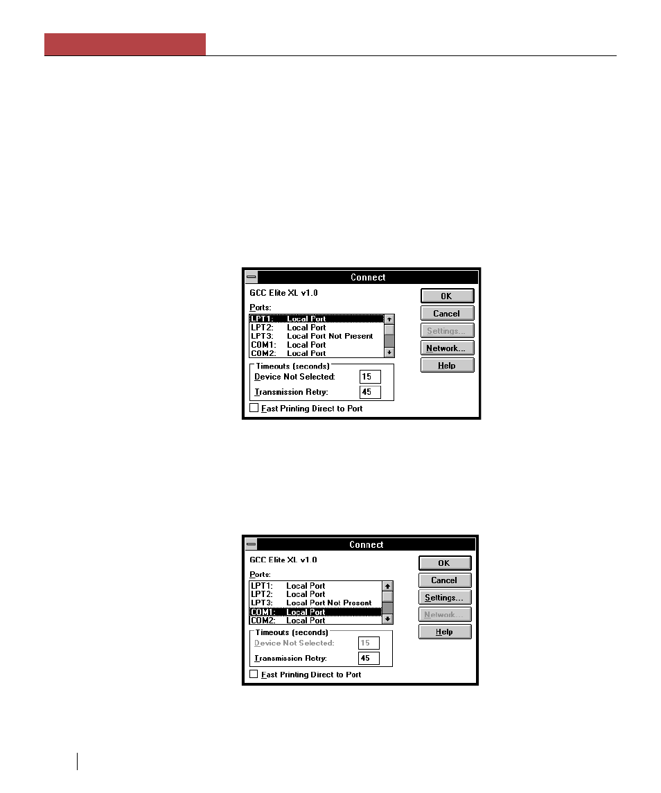 Port assignment - windows 3.1, Port assignment – windows 3.1, Chapter 4 using the elite xl with windows and dos | GCC Printers Elite XL User Manual | Page 87 / 199