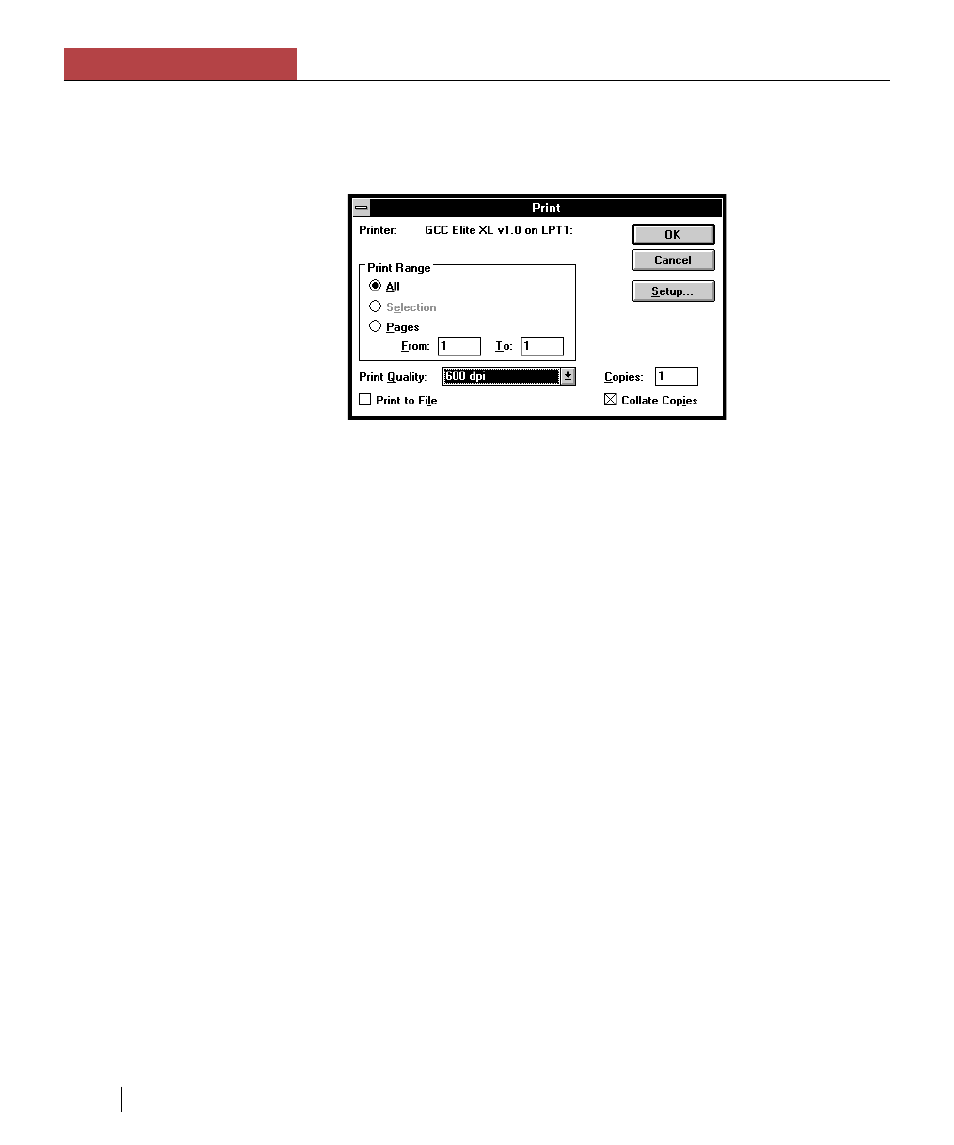 Selecting print options, Chapter 4 using the elite xl with windows and dos | GCC Printers Elite XL User Manual | Page 91 / 199