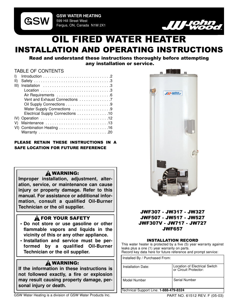 GSW JWF307 User Manual | 20 pages