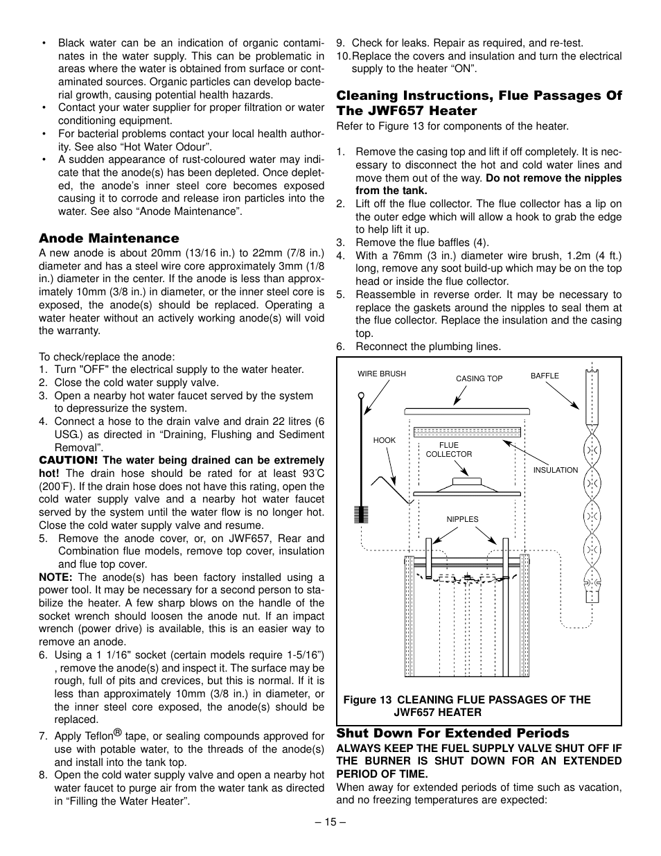 Anode maintenance, Shut down for extended periods | GSW JWF307 User Manual | Page 15 / 20