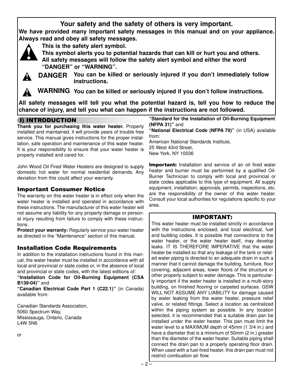 Danger warning | GSW JWF307 User Manual | Page 2 / 20