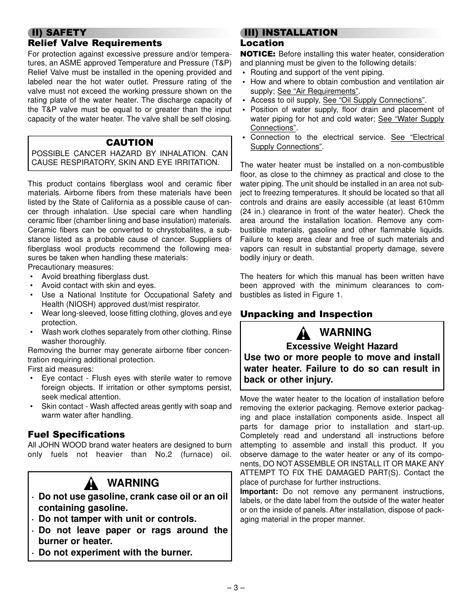 Warning | GSW JWF307 User Manual | Page 3 / 20