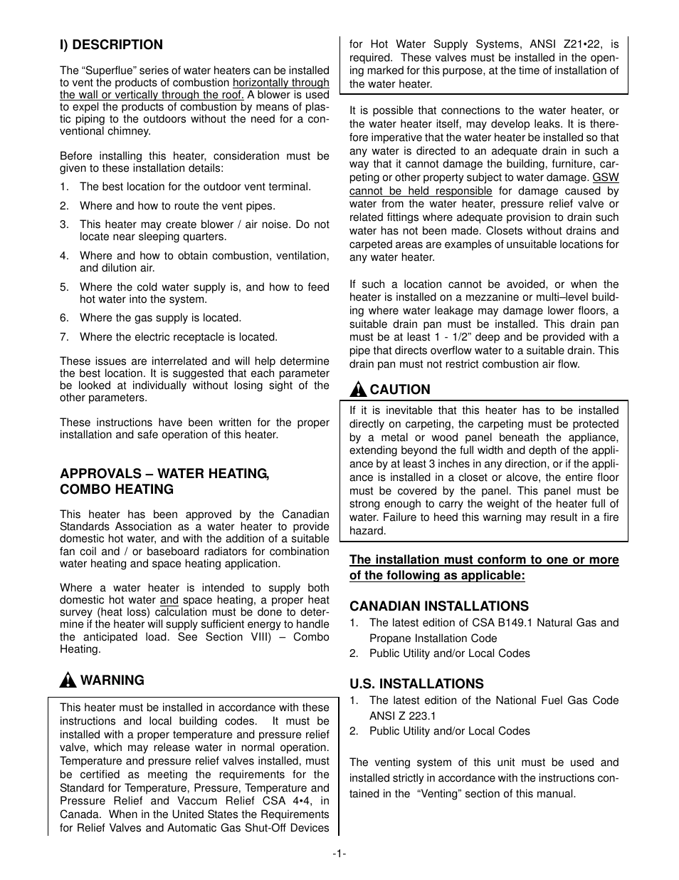 GSW Gas Fired Water Heater User Manual | Page 3 / 20