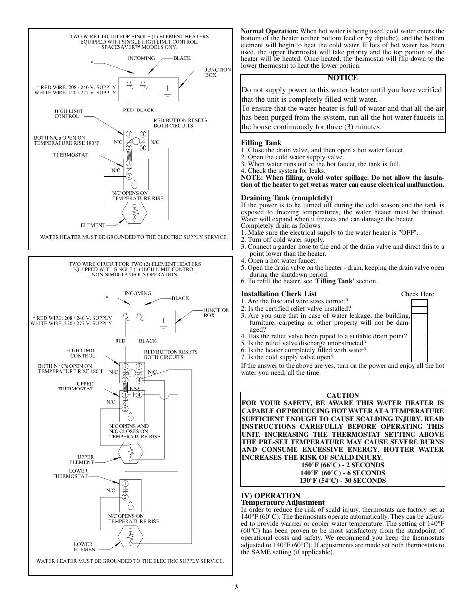 GSW Electric Water Heater P/N 61515 REV. G (05-03) User Manual | Page 3 / 6