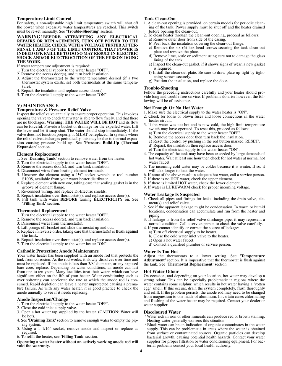 GSW Electric Water Heater P/N 61515 REV. G (05-03) User Manual | Page 4 / 6