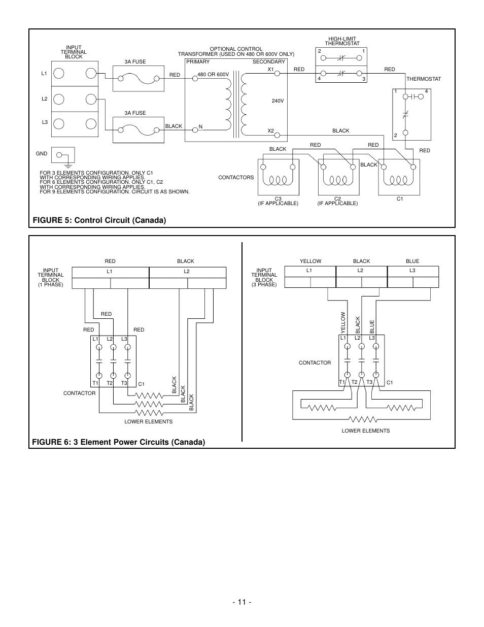 11 - figure 5: control circuit (canada), Figure 6: 3 element power circuits (canada) | GSW 73992 User Manual | Page 11 / 24