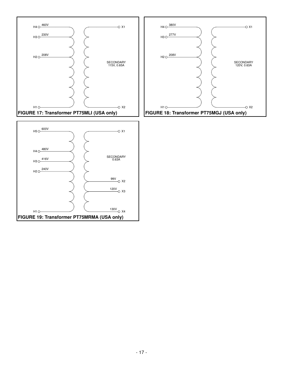 Figure 19: transformer pt75mrma (usa only), Figure 18: transformer pt75mgj (usa only) | GSW 73992 User Manual | Page 17 / 24