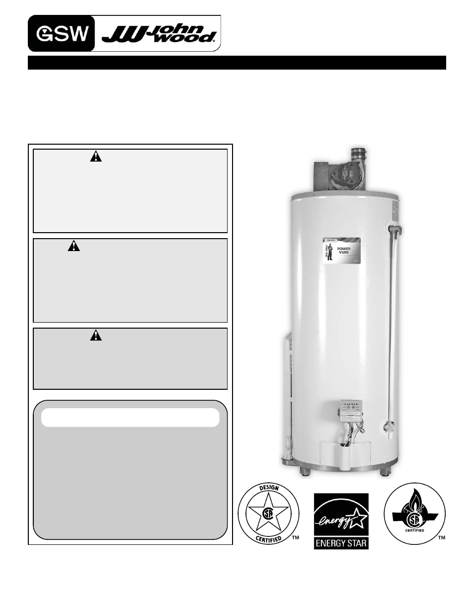 John Wood Power Vent 0.67 EF User Manual | 36 pages