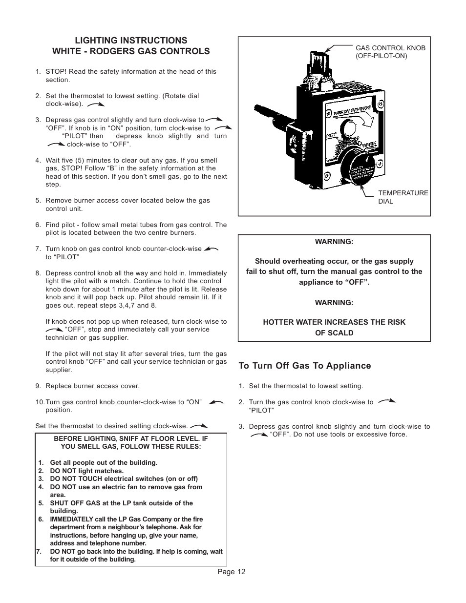 Lighting instructions white - rodgers gas controls | GSW G65 User Manual | Page 13 / 24