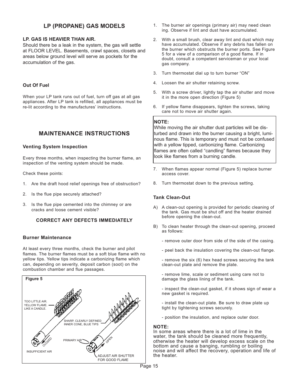 Lp (propane) gas models, Maintenance instructions | GSW G65 User Manual | Page 16 / 24