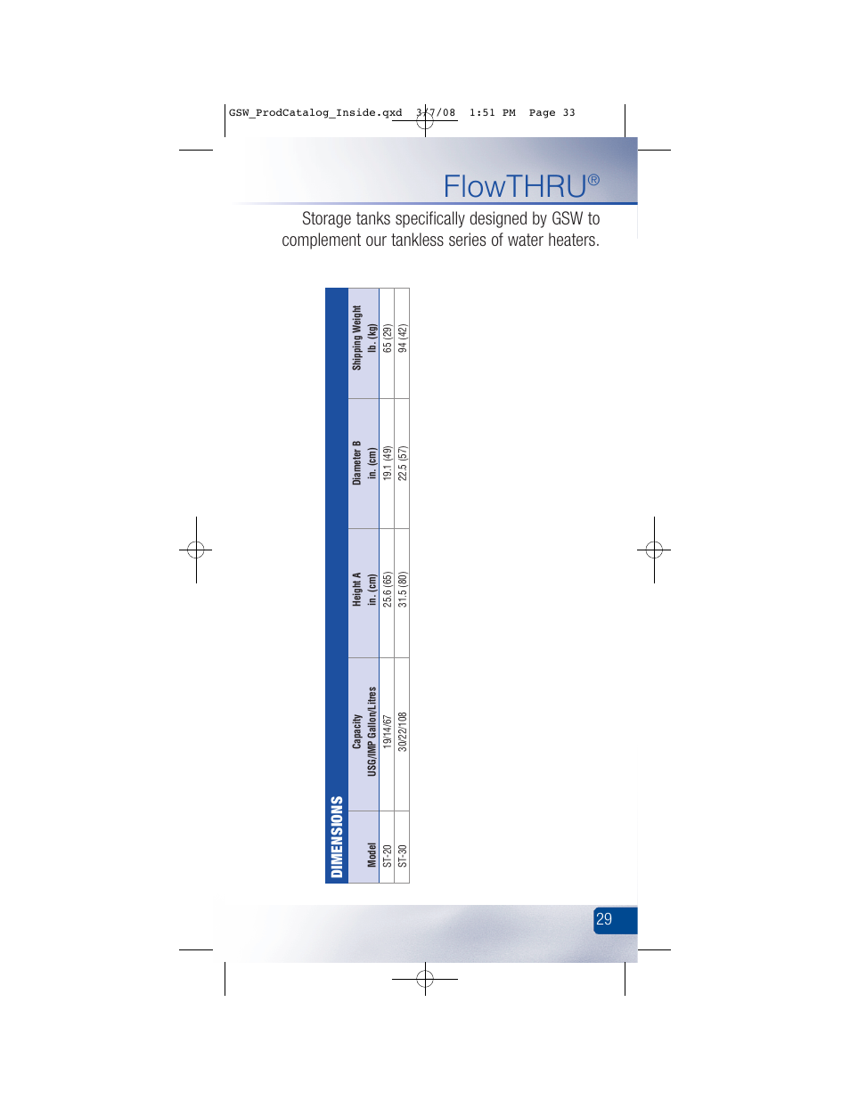 Flowthru, Dimensions | GSW Signature Series Electric User Manual | Page 35 / 86