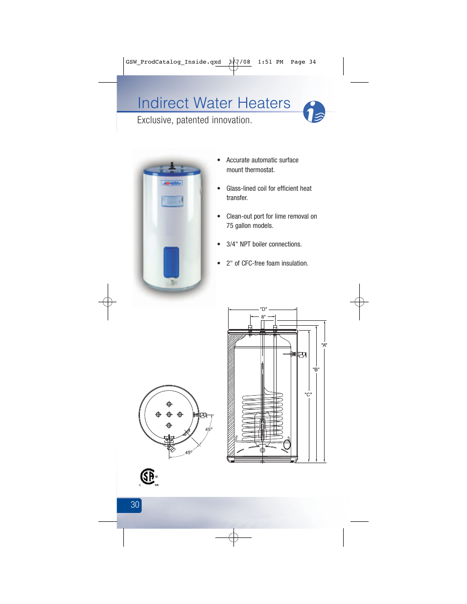 Indirect water heaters, Exclusive, patented innovation | GSW Signature Series Electric User Manual | Page 36 / 86