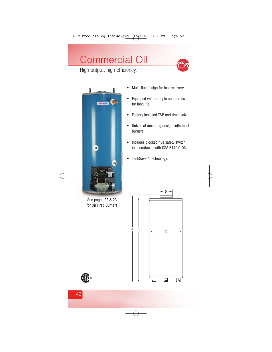 Commercial oil, High output, high efficiency | GSW Signature Series Electric User Manual | Page 54 / 86