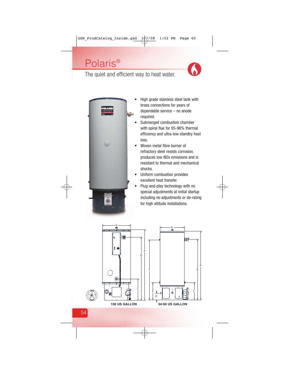 Polaris, The quiet and efficient way to heat water | GSW Signature Series Electric User Manual | Page 62 / 86