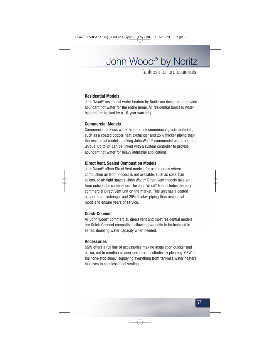 John wood, By noritz, Tankless for professionals | GSW Signature Series Electric User Manual | Page 67 / 86