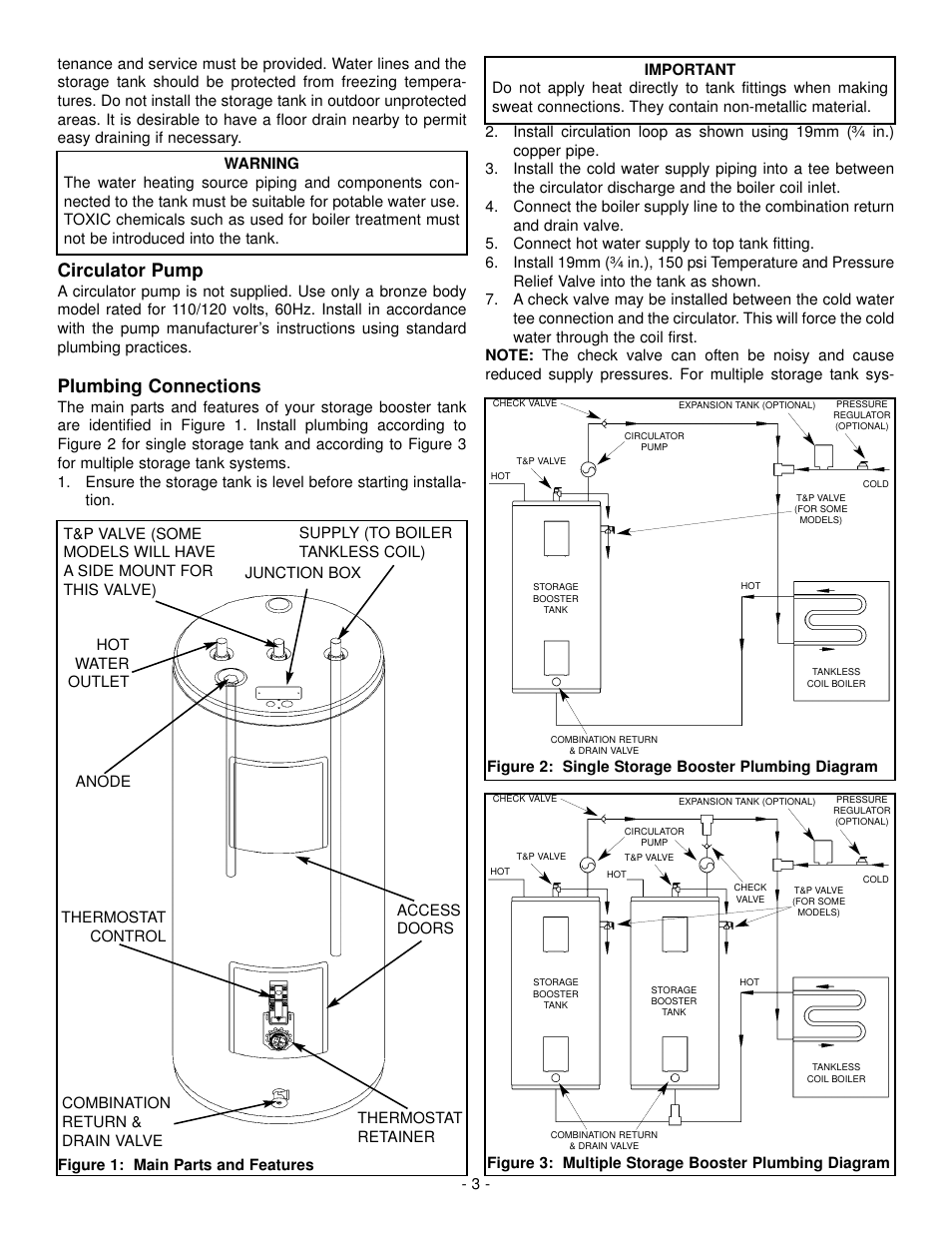 Circulator pump, Plumbing connections | GSW WATER HEATING User Manual | Page 3 / 7