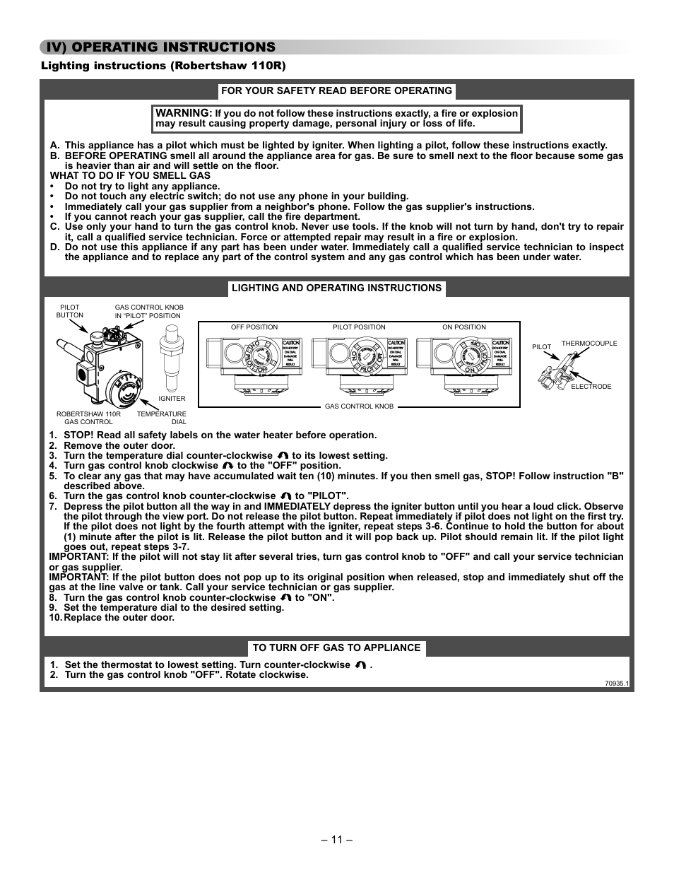 Iv) operating instructions | GSW 61009 REV. C (09-03) User Manual | Page 11 / 17