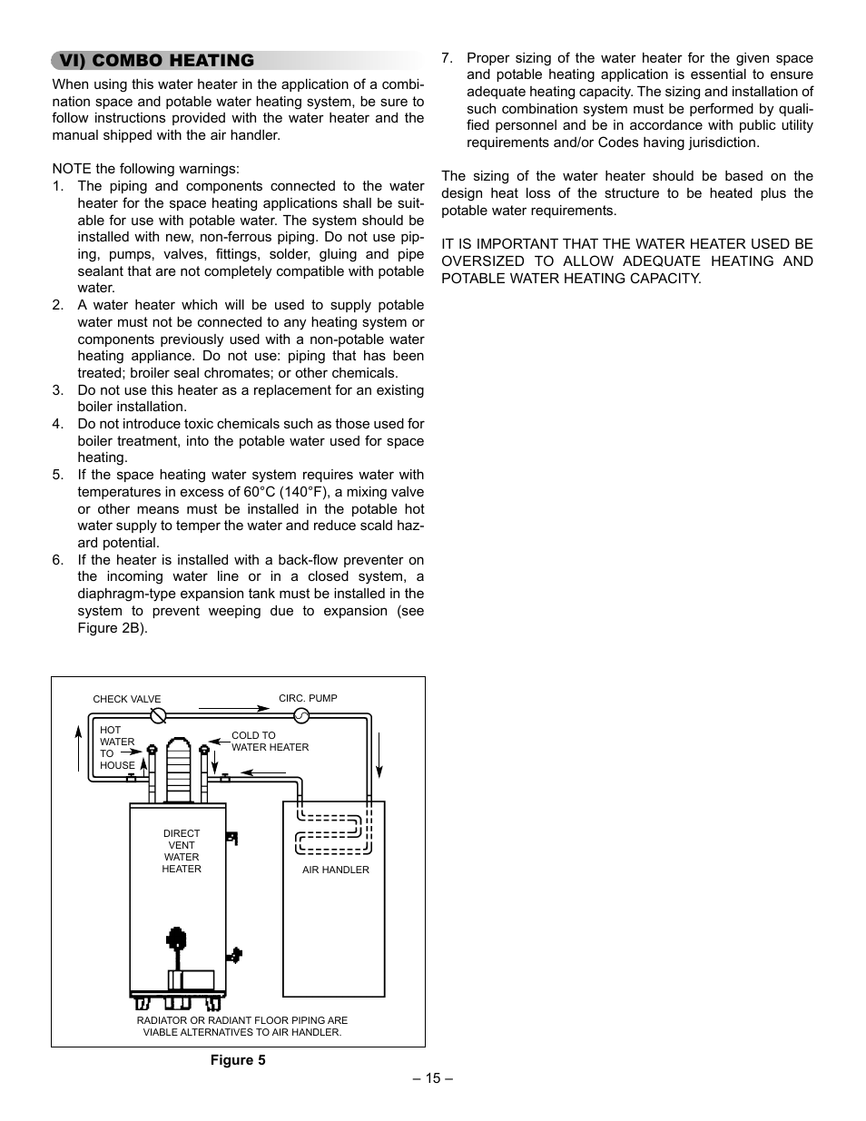 Vi) combo heating | GSW 61009 REV. C (09-03) User Manual | Page 15 / 17