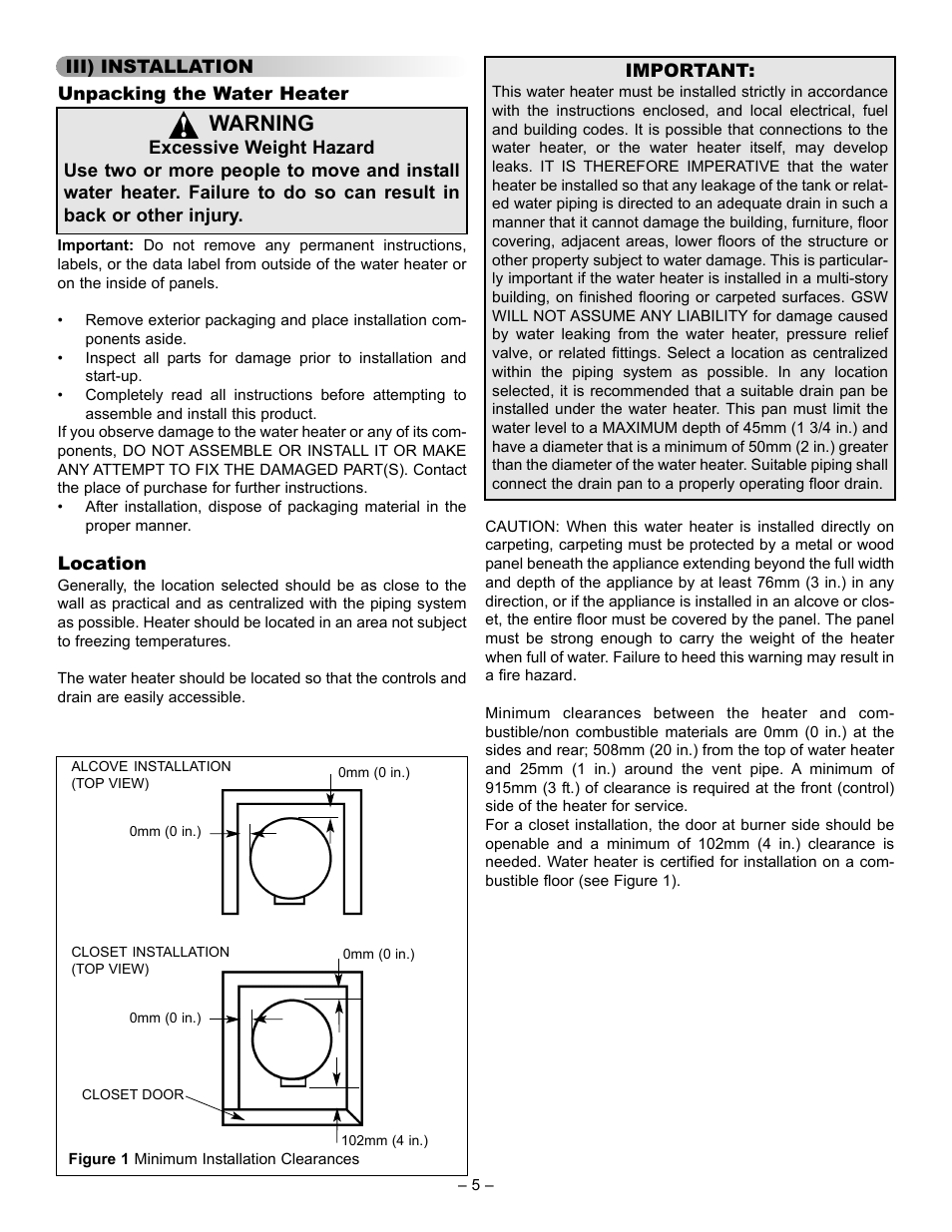 Warning | GSW 61009 REV. C (09-03) User Manual | Page 5 / 17