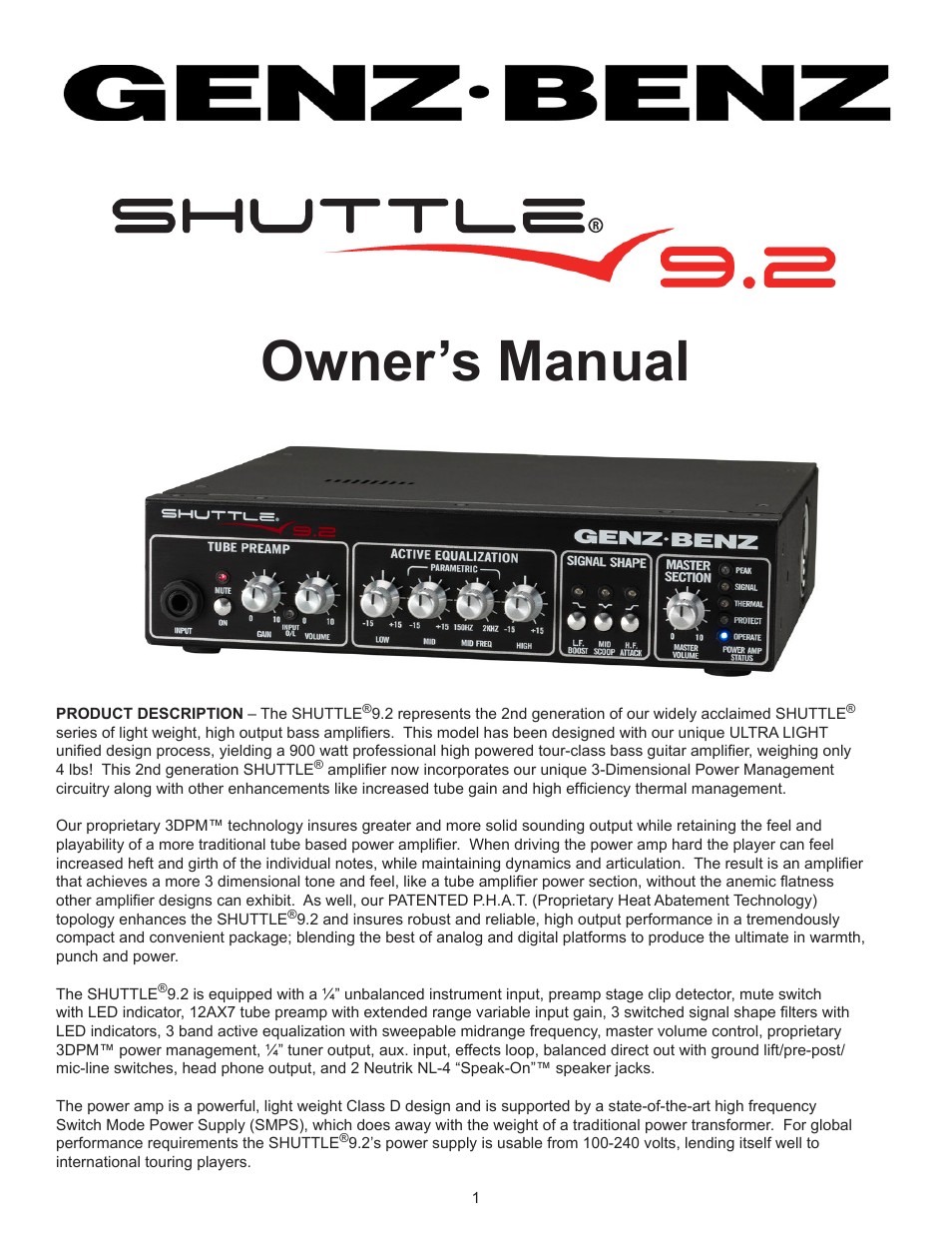 Genz-Benz SHUTTLE 9.2 User Manual | 7 pages