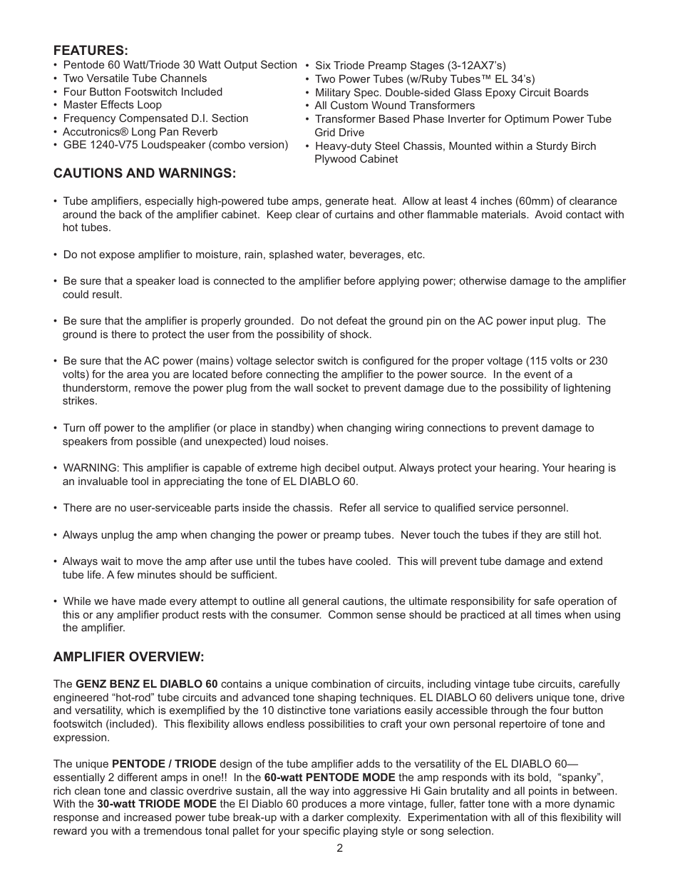 Genz-Benz EL DIABLO 60 User Manual | Page 2 / 12