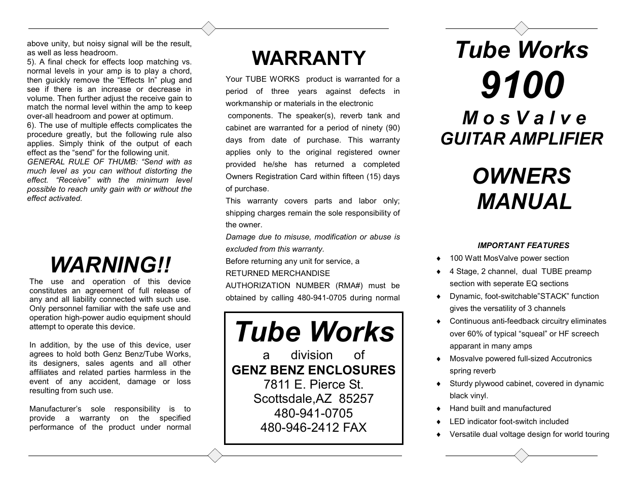 Genz-Benz 9100 MosValve User Manual | 2 pages