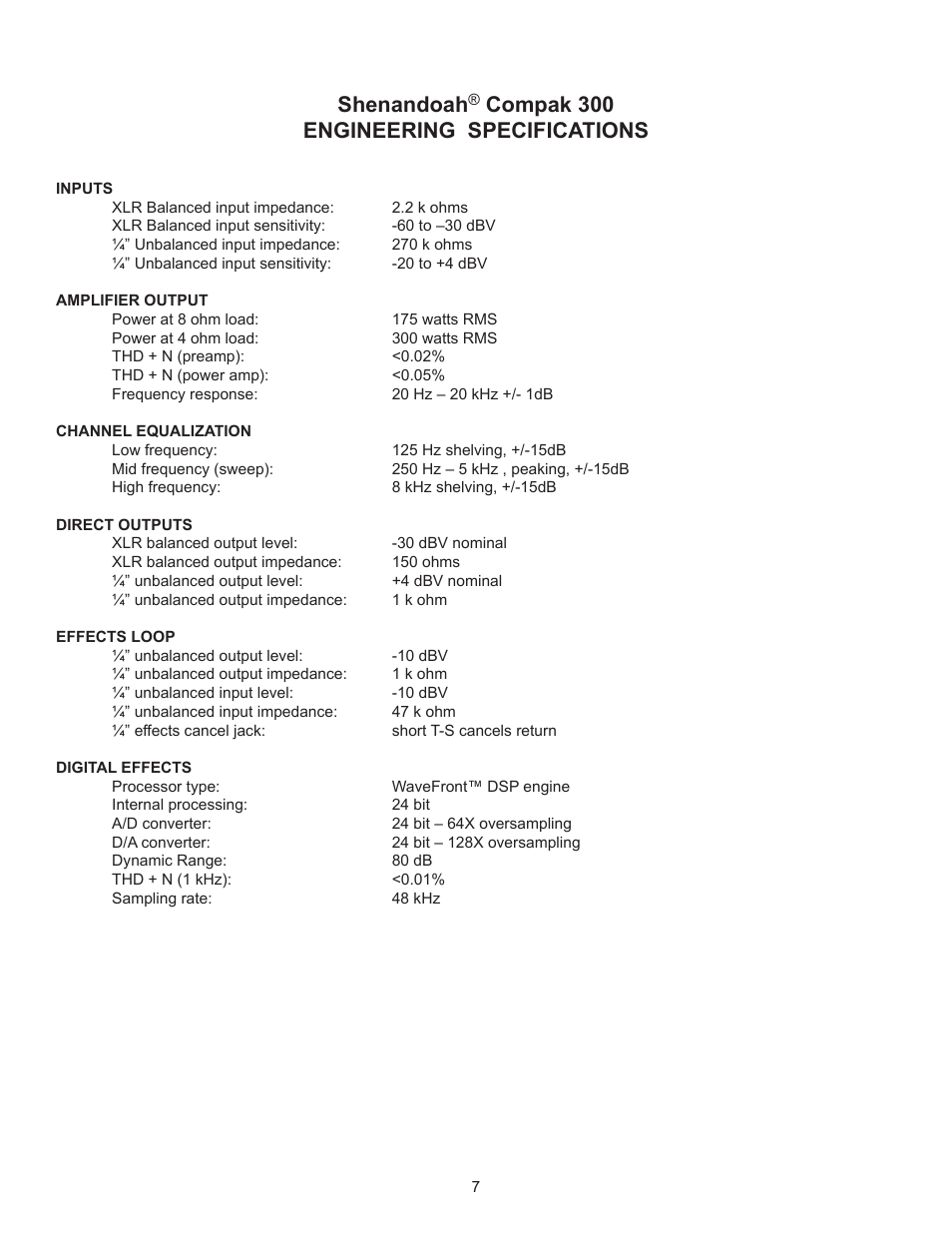 Shenandoah, Compak 300 engineering specifications | Genz-Benz SHENANDOAH COMPAK 300 User Manual | Page 7 / 8