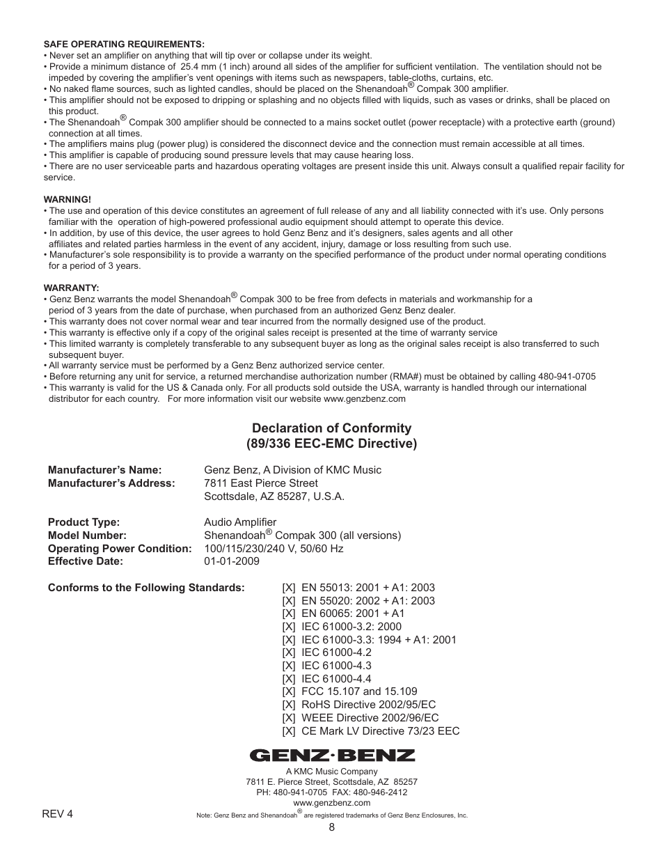 Genz-Benz SHENANDOAH COMPAK 300 User Manual | Page 8 / 8