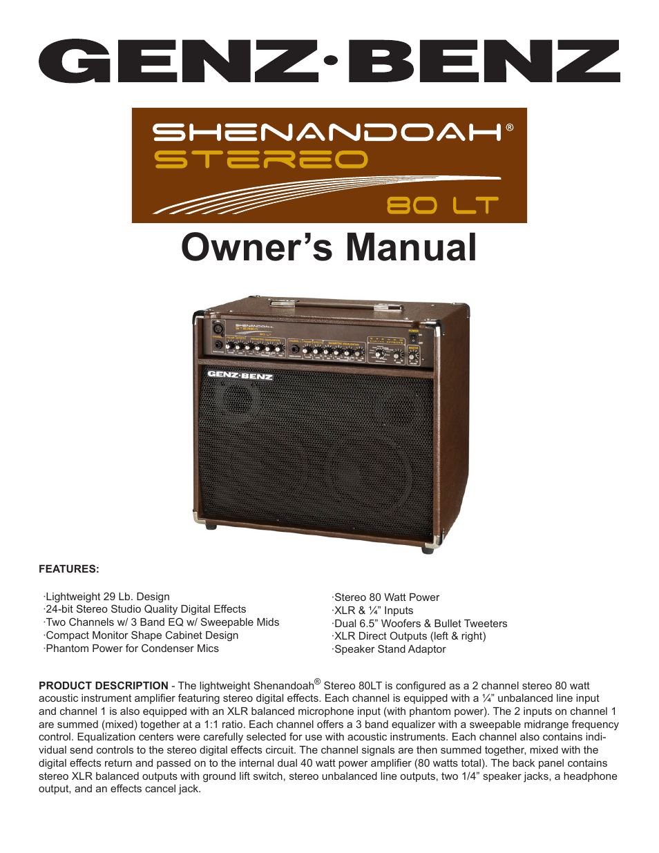 Genz-Benz SHENANDOAH 80 LT User Manual | 7 pages
