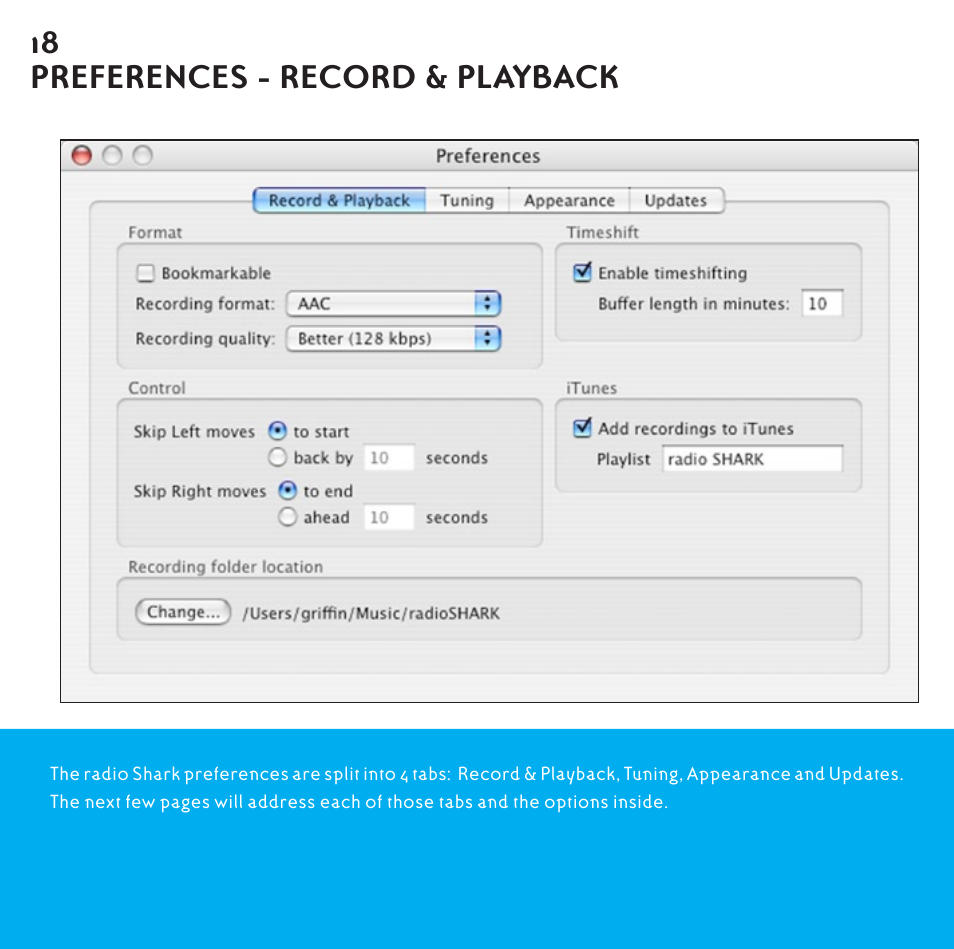 Preferences - record & playback | Griffin Technology Radio Shark2.0 shark 2.0 User Manual | Page 18 / 26