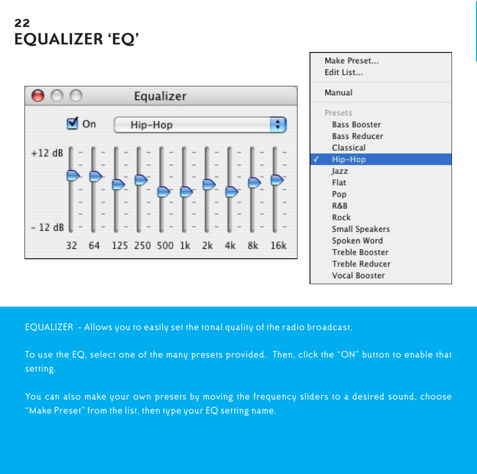 Equalizer "eq, Equalizer ‘eq | Griffin Technology Radio Shark2.0 shark 2.0 User Manual | Page 22 / 26