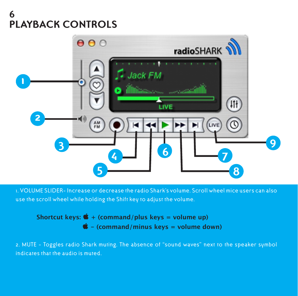 Playback controls | Griffin Technology Radio Shark2.0 shark 2.0 User Manual | Page 6 / 26