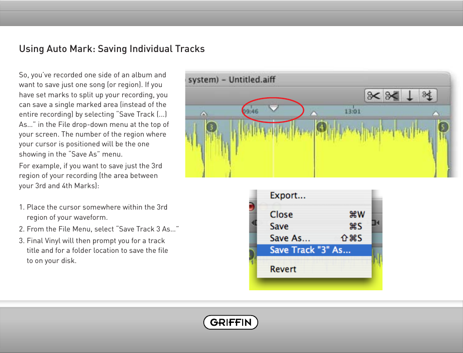 Using auto mark: saving individual tracks | Griffin Technology Final Vinyl 2.5 User Manual | Page 15 / 17